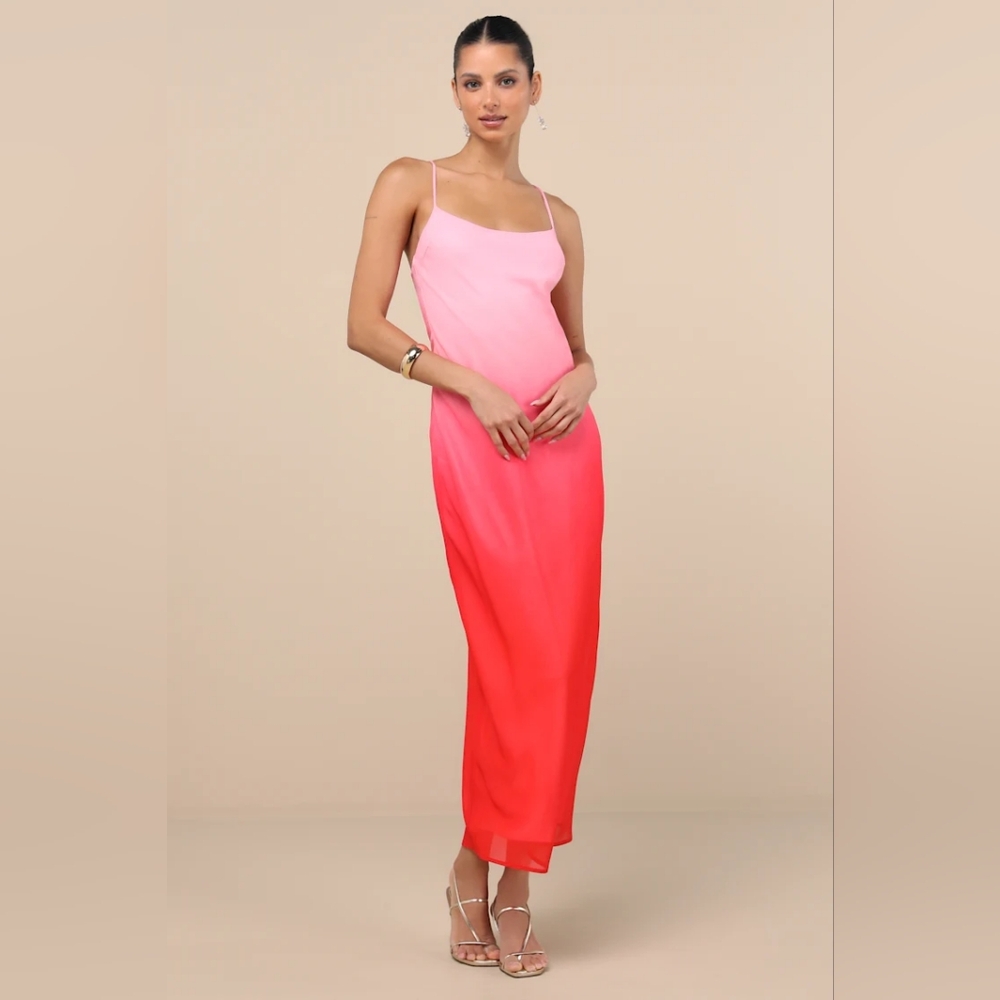Pink and Red Ombre Maxi Dress